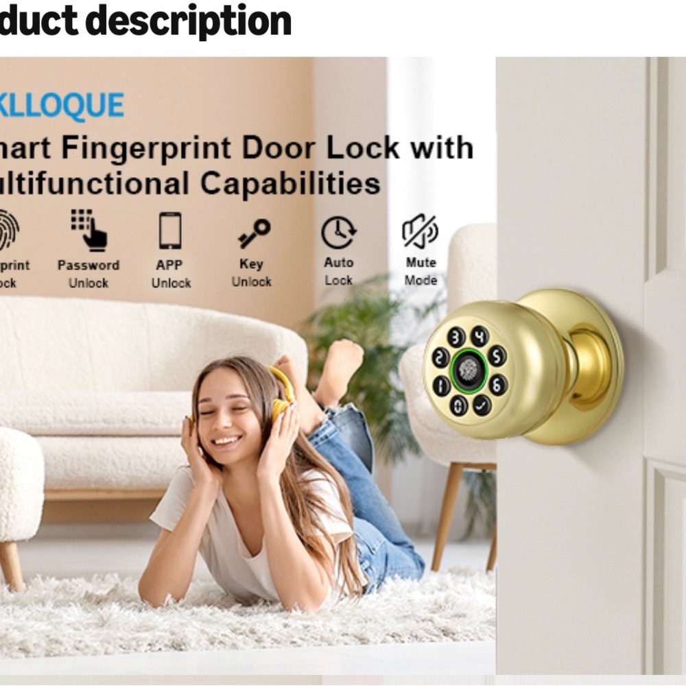 Smart Door Knob w/ Keypad & Fingerprint | App Control Lock | K10 Plus - Picture 7 of 9